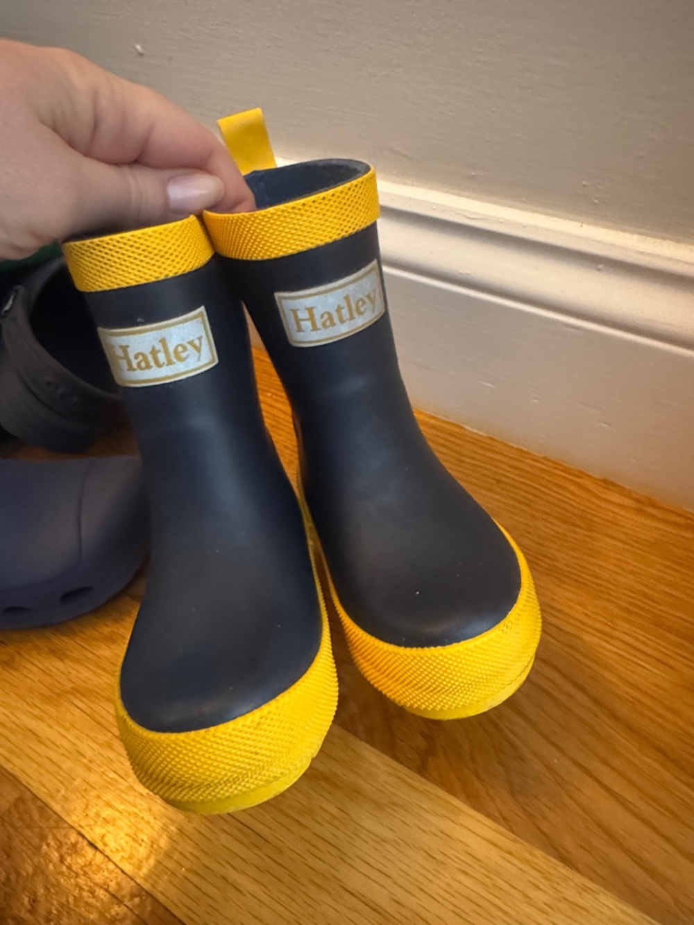 Hatley Navy and Yellow Kids Rain Boots
